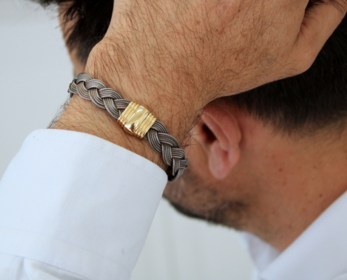 Bracelet homme - acier gris & or jaune 18K