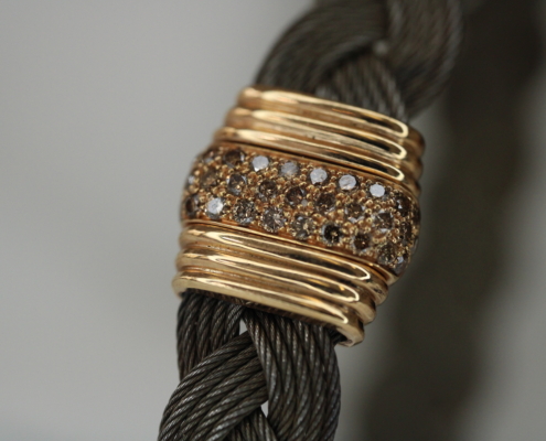 Bracelet homme - acier kaki - or rose 18K & diamants bruns