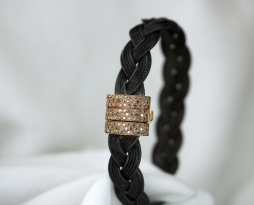 Bracelet homme - acier noir - or rose 18K & diamants champagne