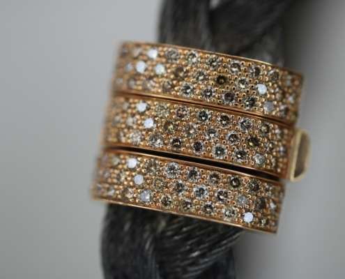 Bracelet homme - acier noir - or rose 18K & diamants champagne