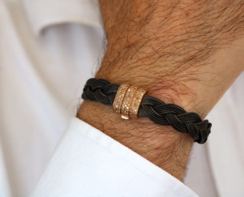 Bracelet homme - acier noir - or rose 18K & diamants champagne